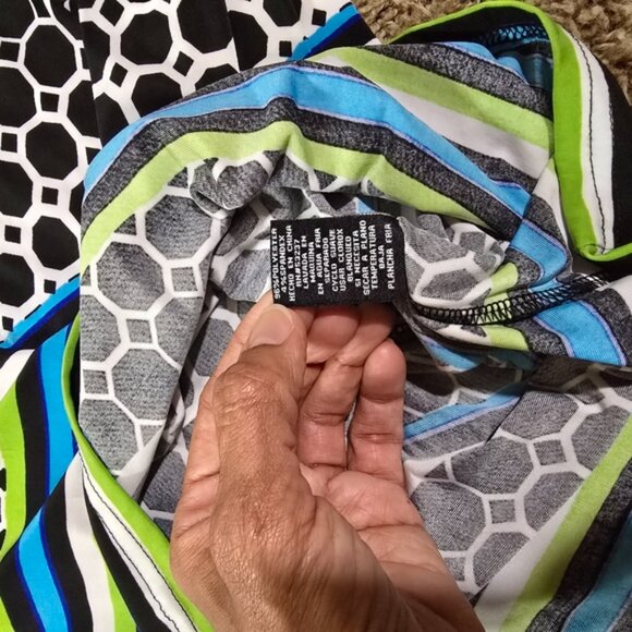 "Mlle Gabrielle" Dress, Stylish Black, Blue, Green And White Patterned Dress - Picture 10 of 16